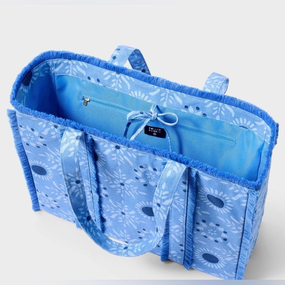 💙 Roller Rabbit x Target Star Medallion Fringe Canvas Tote Bag Blue - Picture 6 of 9